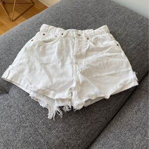 Zara White denim shorts with frayed hem